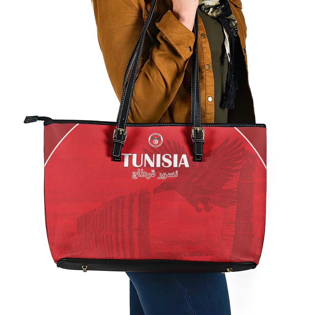 Tunisia Football Leather Tote Bag Red Eagles of Carthage - Wonder Print Shop