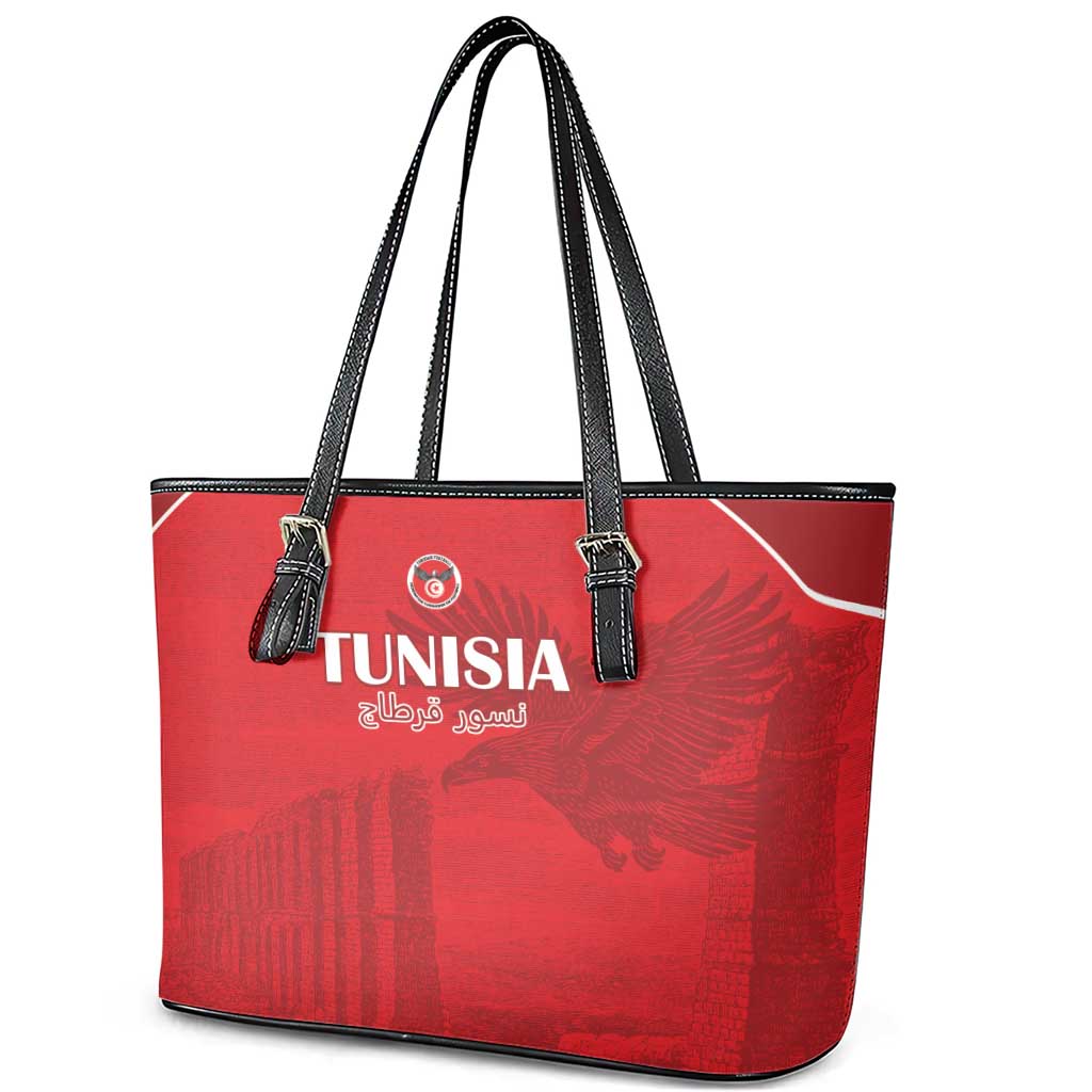 Tunisia Football Leather Tote Bag Red Eagles of Carthage - Wonder Print Shop
