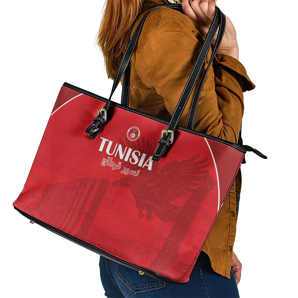 Tunisia Football Leather Tote Bag Red Eagles of Carthage - Wonder Print Shop
