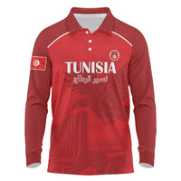 Custom Tunisia Football Long Sleeve Polo Shirt Red Eagles of Carthage - Wonder Print Shop