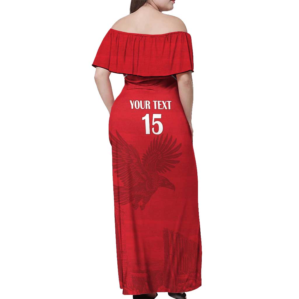 Custom Tunisia Football Off Shoulder Maxi Dress Red Eagles of Carthage - Wonder Print Shop