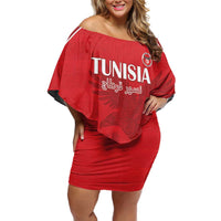 Custom Tunisia Football Off Shoulder Short Dress Red Eagles of Carthage - Wonder Print Shop