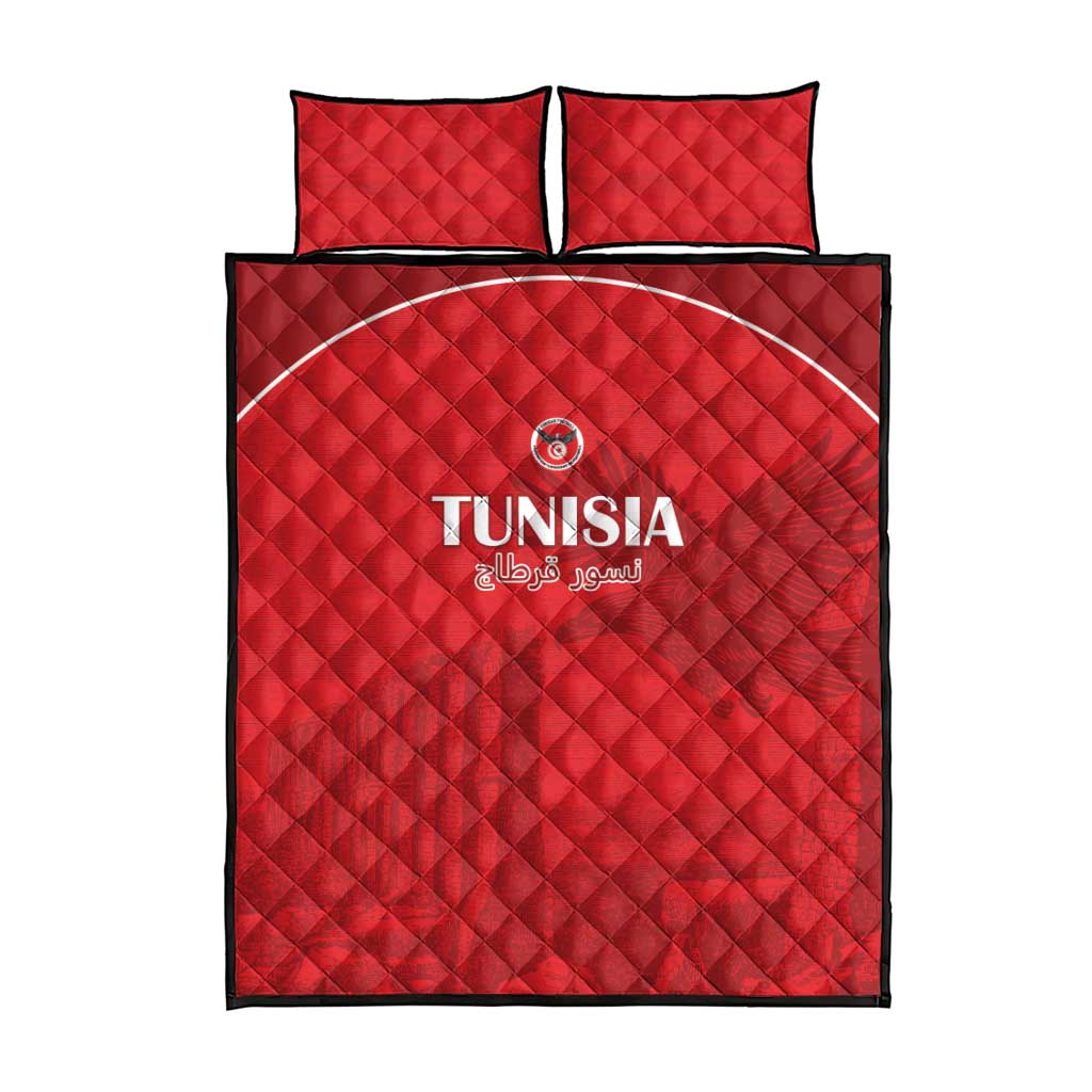 Tunisia Football Quilt Bed Set Red Eagles of Carthage - Wonder Print Shop