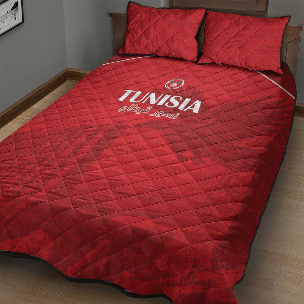 Tunisia Football Quilt Bed Set Red Eagles of Carthage - Wonder Print Shop