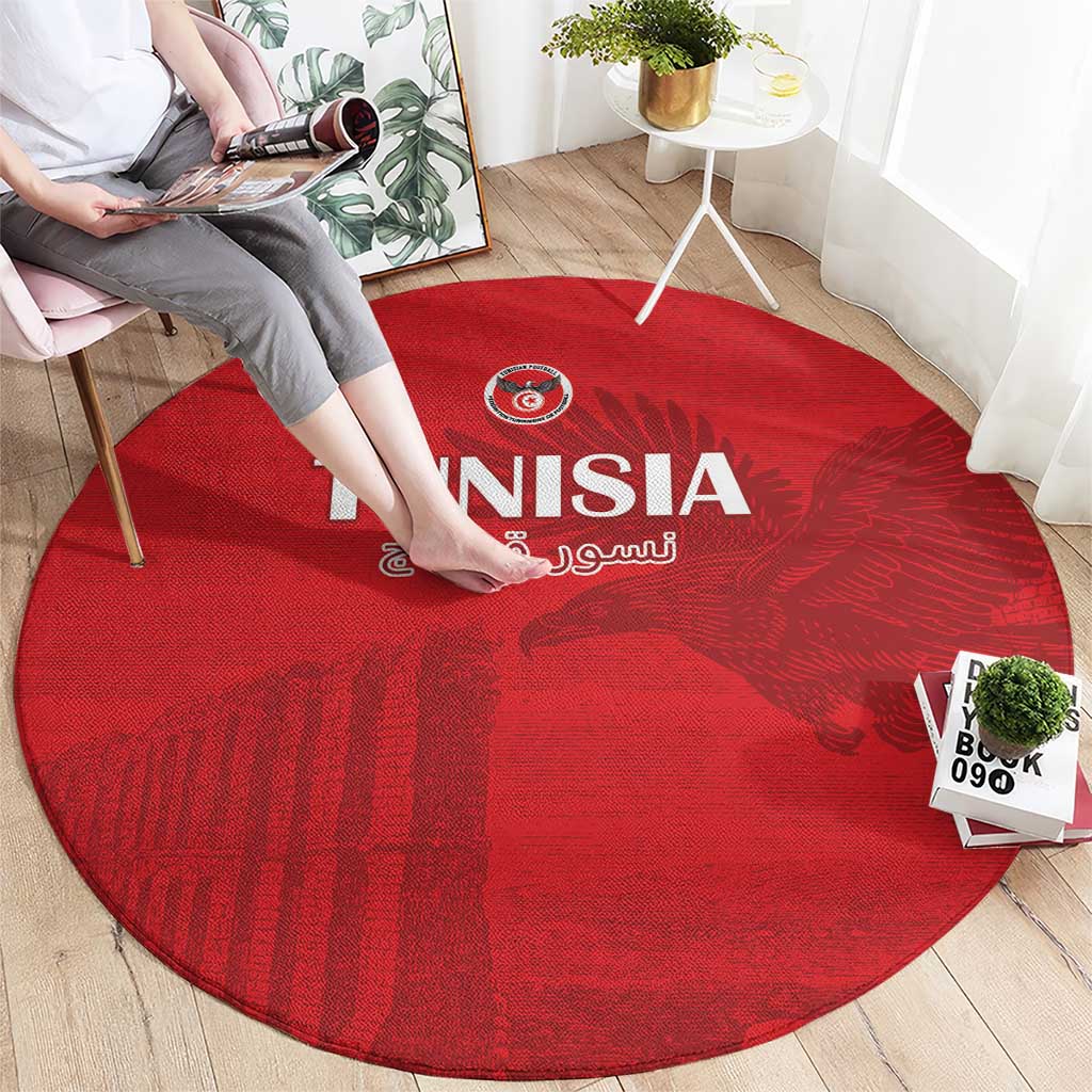 Tunisia Football Round Carpet Red Eagles of Carthage - Wonder Print Shop