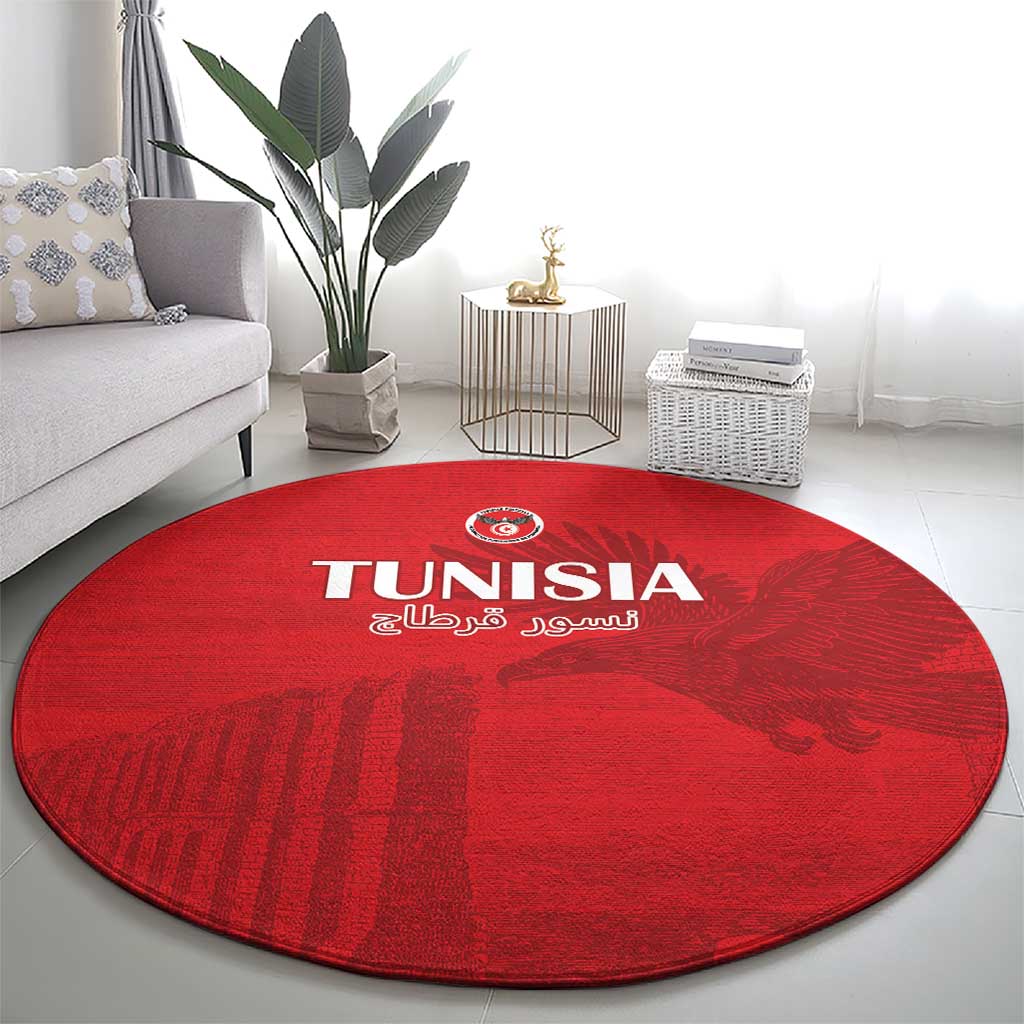 Tunisia Football Round Carpet Red Eagles of Carthage - Wonder Print Shop