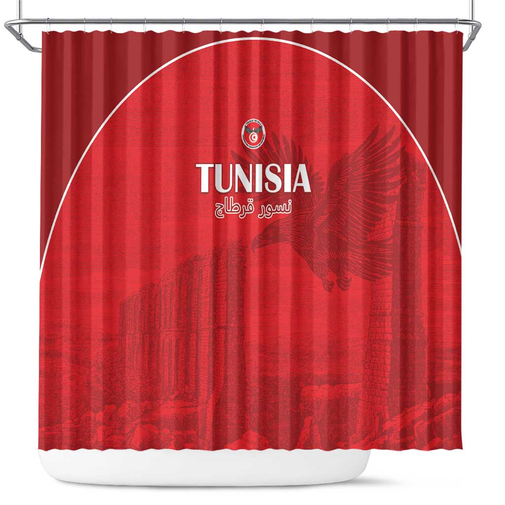 Tunisia Football Shower Curtain Red Eagles of Carthage - Wonder Print Shop