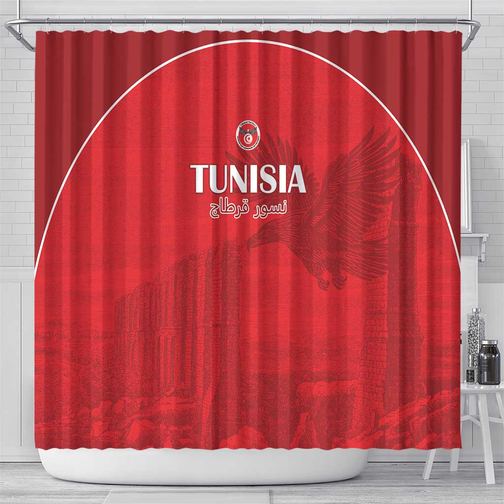 Tunisia Football Shower Curtain Red Eagles of Carthage - Wonder Print Shop