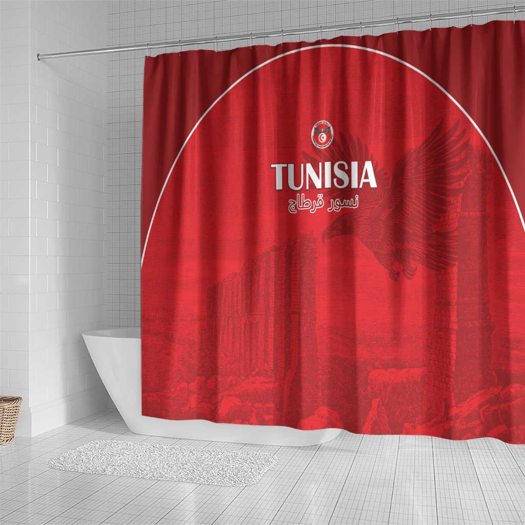 Tunisia Football Shower Curtain Red Eagles of Carthage - Wonder Print Shop