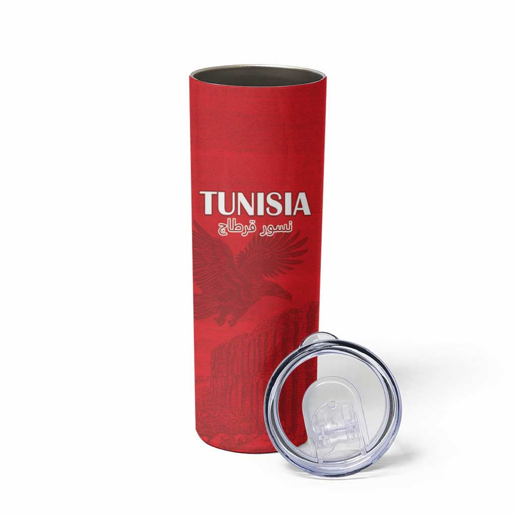Custom Tunisia Football Skinny Tumbler Red Eagles of Carthage - Wonder Print Shop