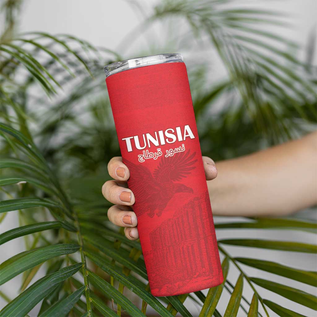 Custom Tunisia Football Skinny Tumbler Red Eagles of Carthage - Wonder Print Shop