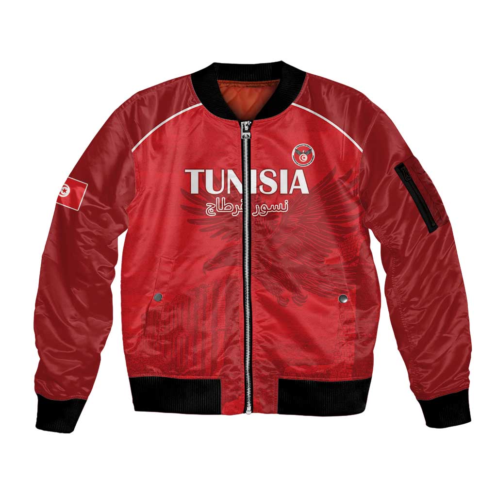 Custom Tunisia Football Sleeve Zip Bomber Jacket Red Eagles of Carthage - Wonder Print Shop