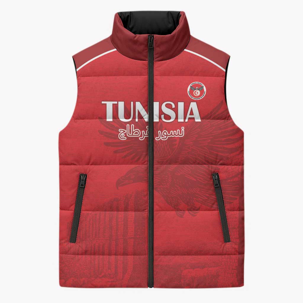 Custom Tunisia Football Sleeveless Puffer Jacket Red Eagles of Carthage - Wonder Print Shop