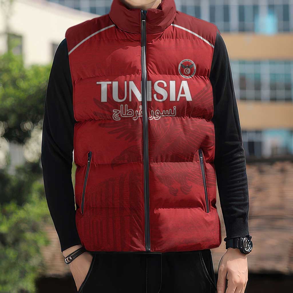 Custom Tunisia Football Sleeveless Puffer Jacket Red Eagles of Carthage - Wonder Print Shop