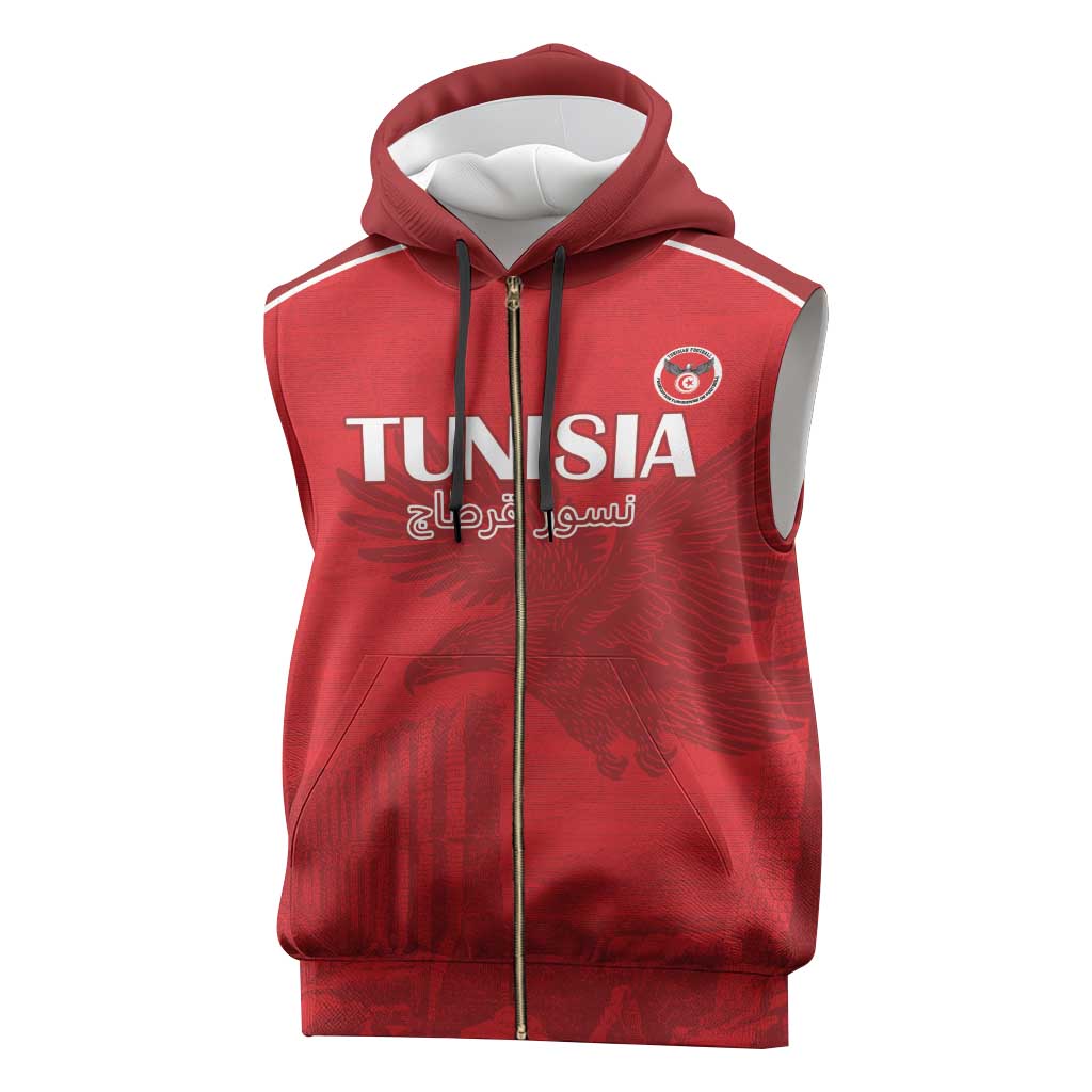 Custom Tunisia Football Sleeveless Zip Hoodie Red Eagles of Carthage - Wonder Print Shop