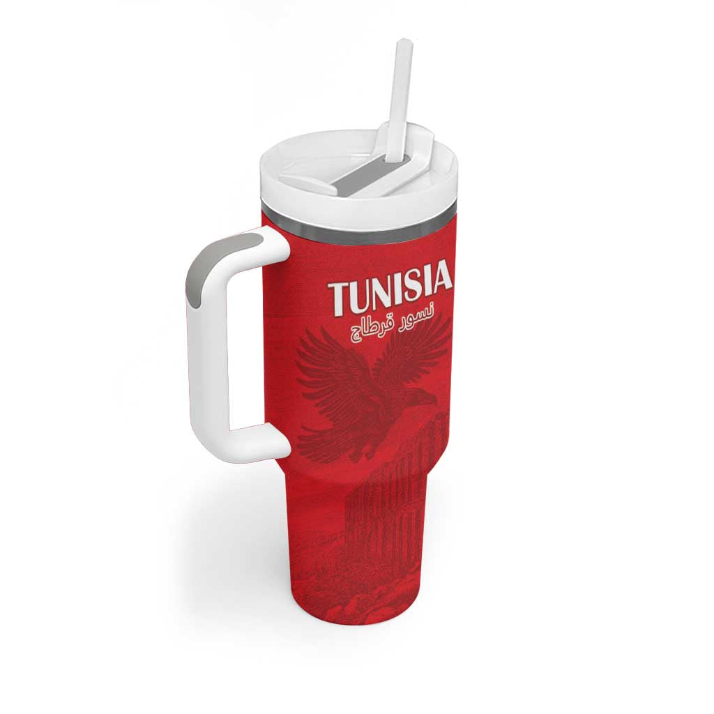 Custom Tunisia Football Tumbler With Handle Red Eagles of Carthage - Wonder Print Shop