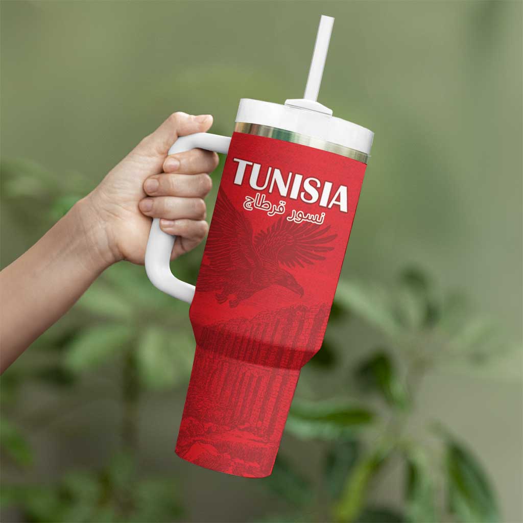 Custom Tunisia Football Tumbler With Handle Red Eagles of Carthage - Wonder Print Shop