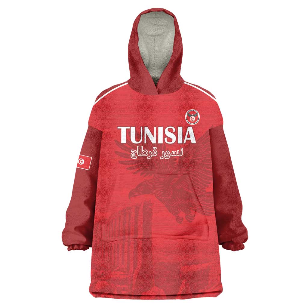 Custom Tunisia Football Wearable Blanket Hoodie Red Eagles of Carthage - Wonder Print Shop
