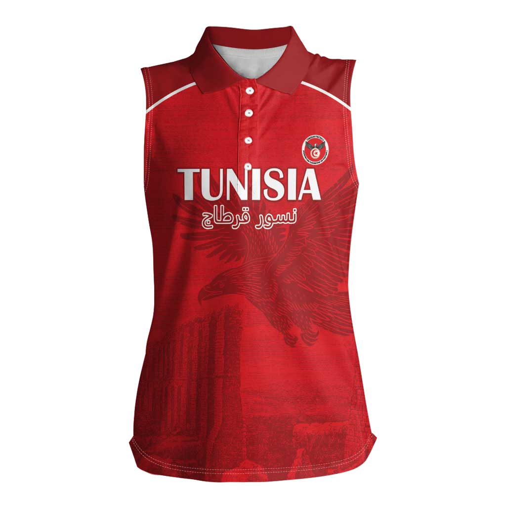 Custom Tunisia Football Women Sleeveless Polo Shirt Red Eagles of Carthage - Wonder Print Shop