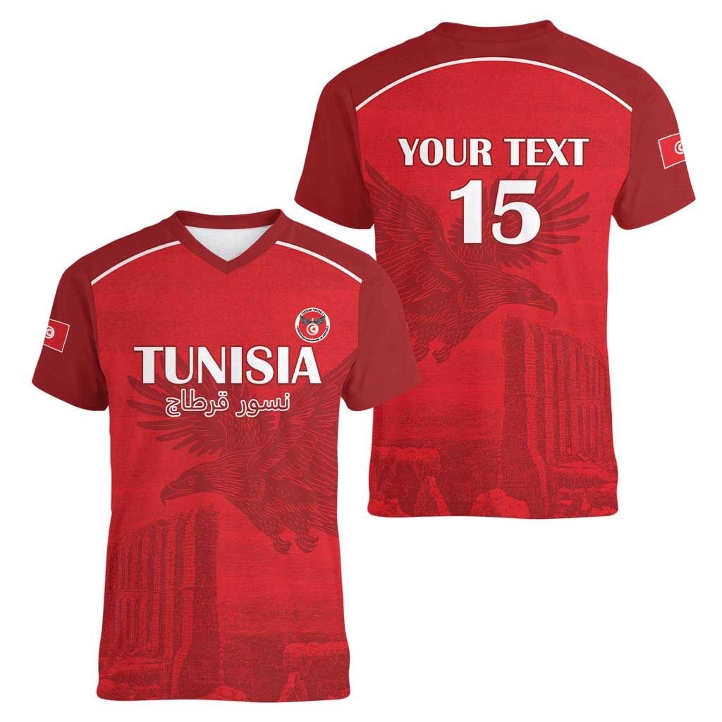 Custom Tunisia Football Women V-Neck T-Shirt Red Eagles of Carthage - Wonder Print Shop