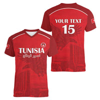 Custom Tunisia Football Women V-Neck T-Shirt Red Eagles of Carthage - Wonder Print Shop