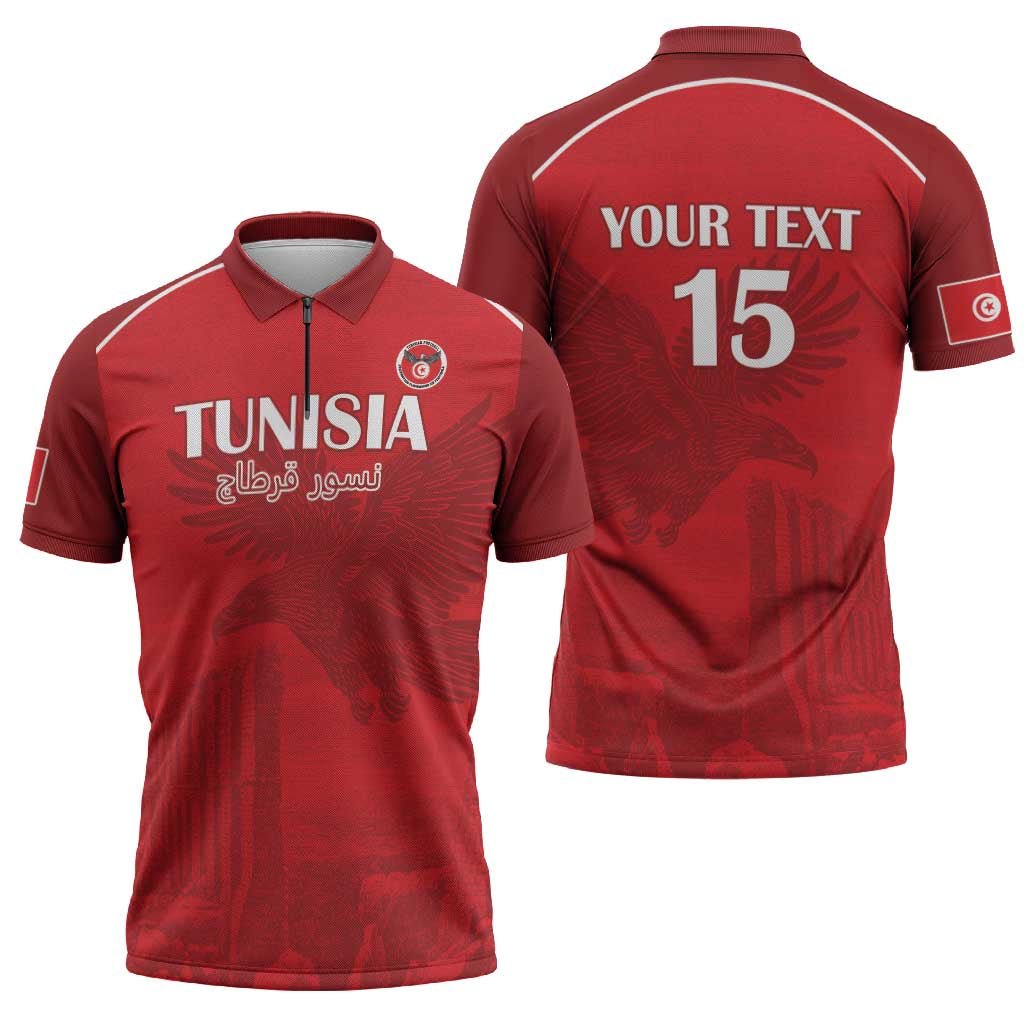 Custom Tunisia Football Zipper Polo Shirt Red Eagles of Carthage - Wonder Print Shop