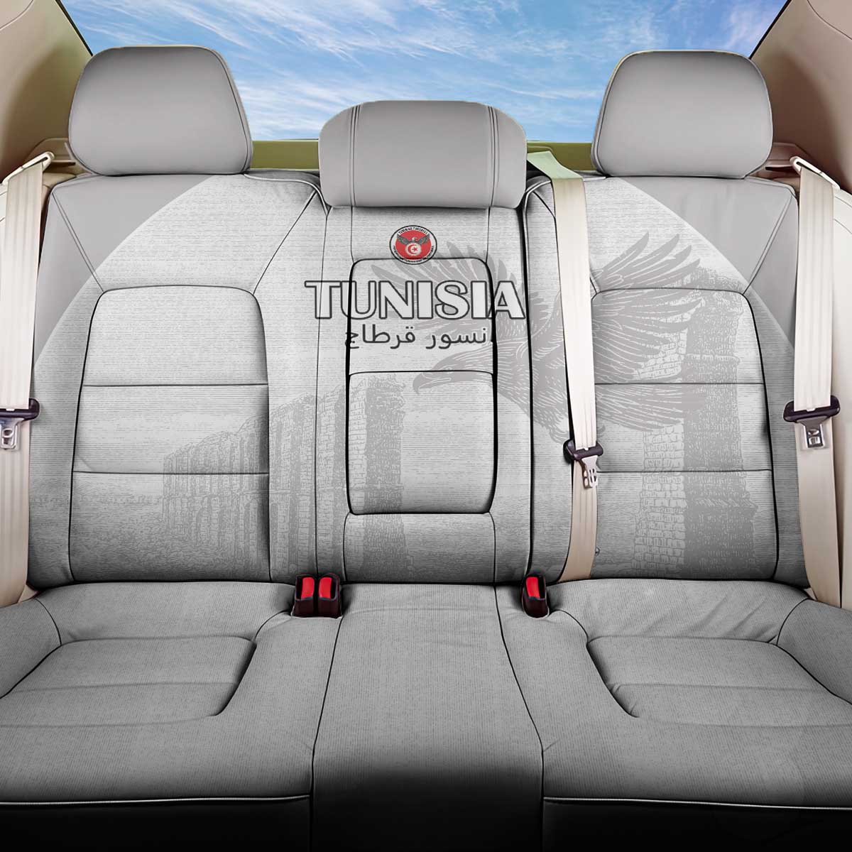 Tunisia Football Back Car Seat Cover White Eagles of Carthage - Wonder Print Shop