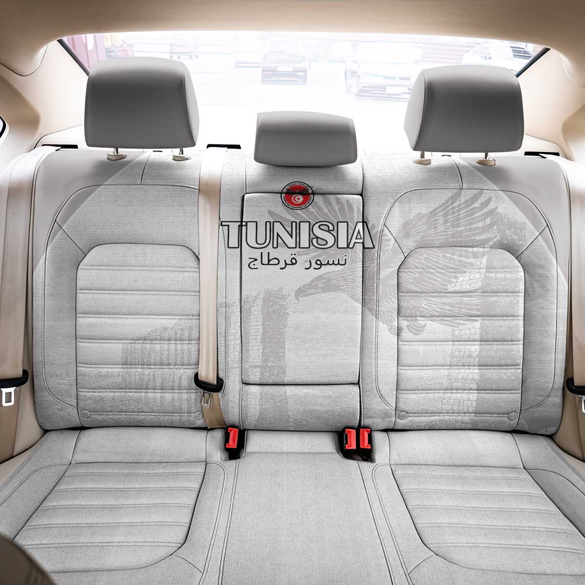 Tunisia Football Back Car Seat Cover White Eagles of Carthage - Wonder Print Shop