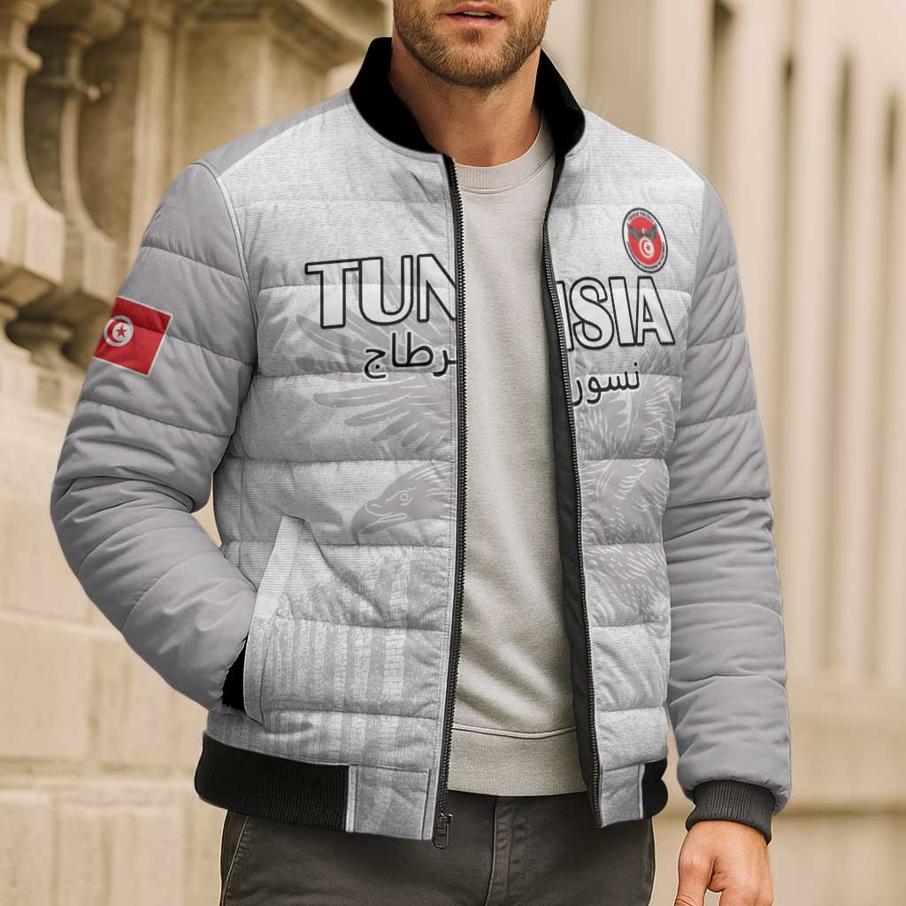 Custom Tunisia Football Bomber Puffer Jacket White Eagles of Carthage - Wonder Print Shop