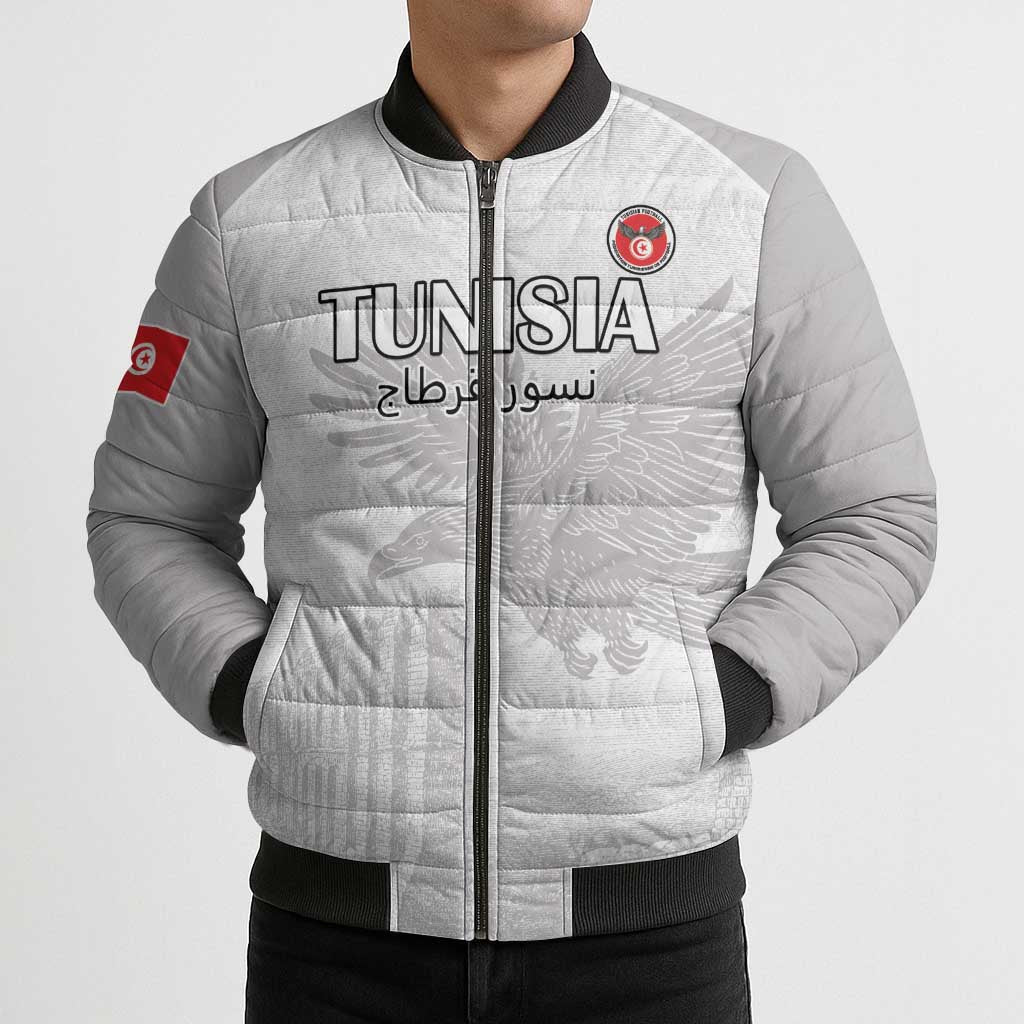 Custom Tunisia Football Bomber Puffer Jacket White Eagles of Carthage - Wonder Print Shop