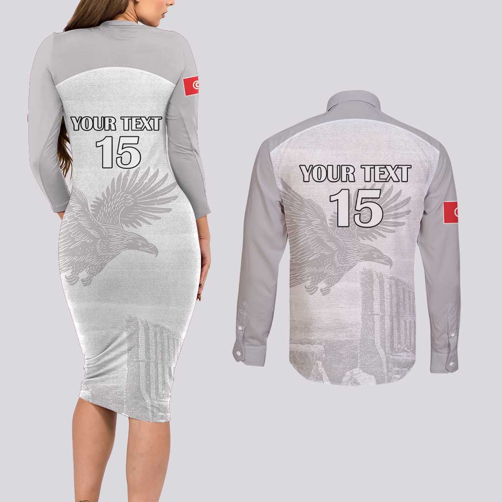 Custom Tunisia Football Couples Matching Long Sleeve Bodycon Dress and Long Sleeve Button Shirt White Eagles of Carthage - Wonder Print Shop