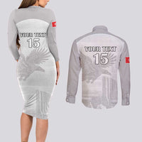 Custom Tunisia Football Couples Matching Long Sleeve Bodycon Dress and Long Sleeve Button Shirt White Eagles of Carthage - Wonder Print Shop