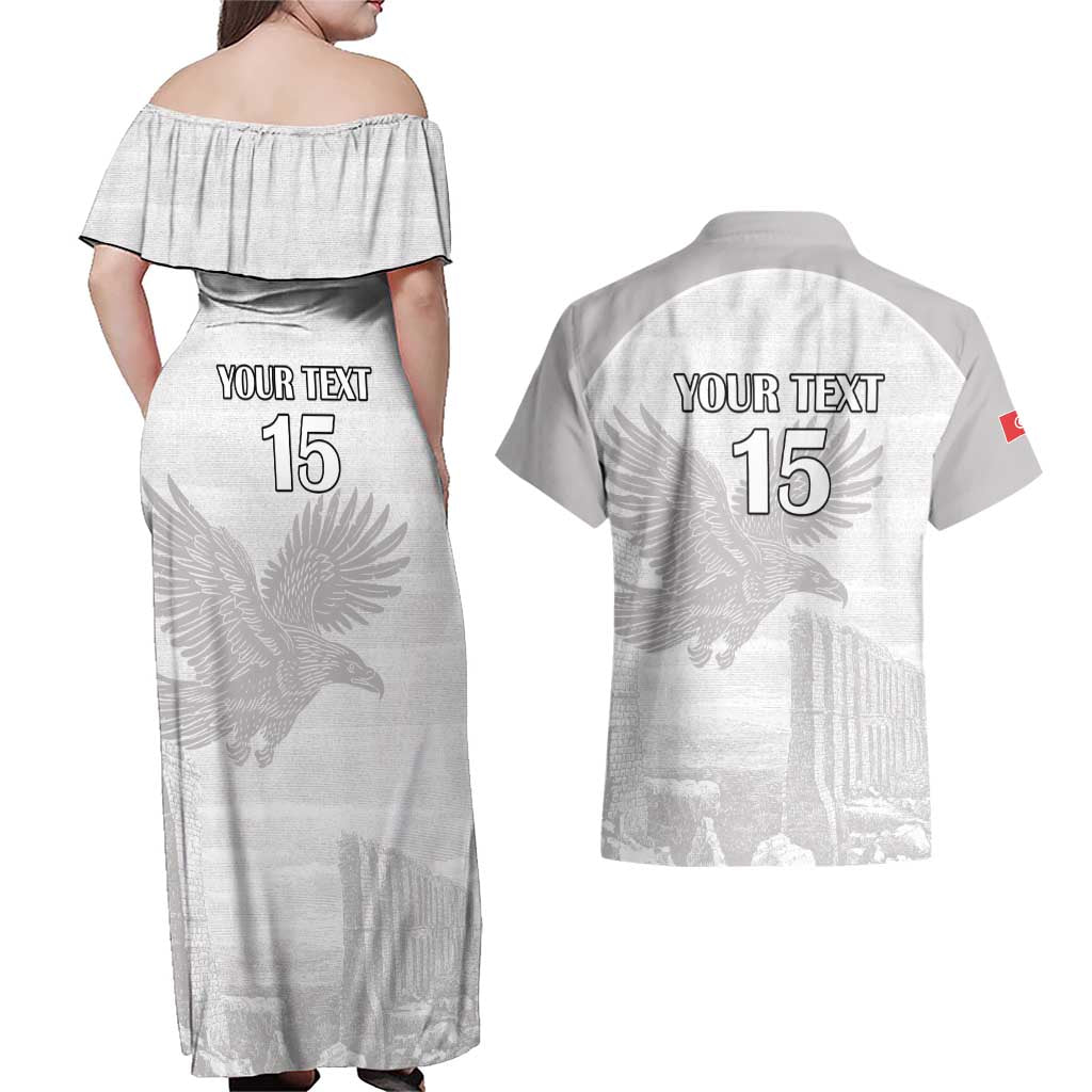 Custom Tunisia Football Couples Matching Off Shoulder Maxi Dress and Hawaiian Shirt White Eagles of Carthage - Wonder Print Shop
