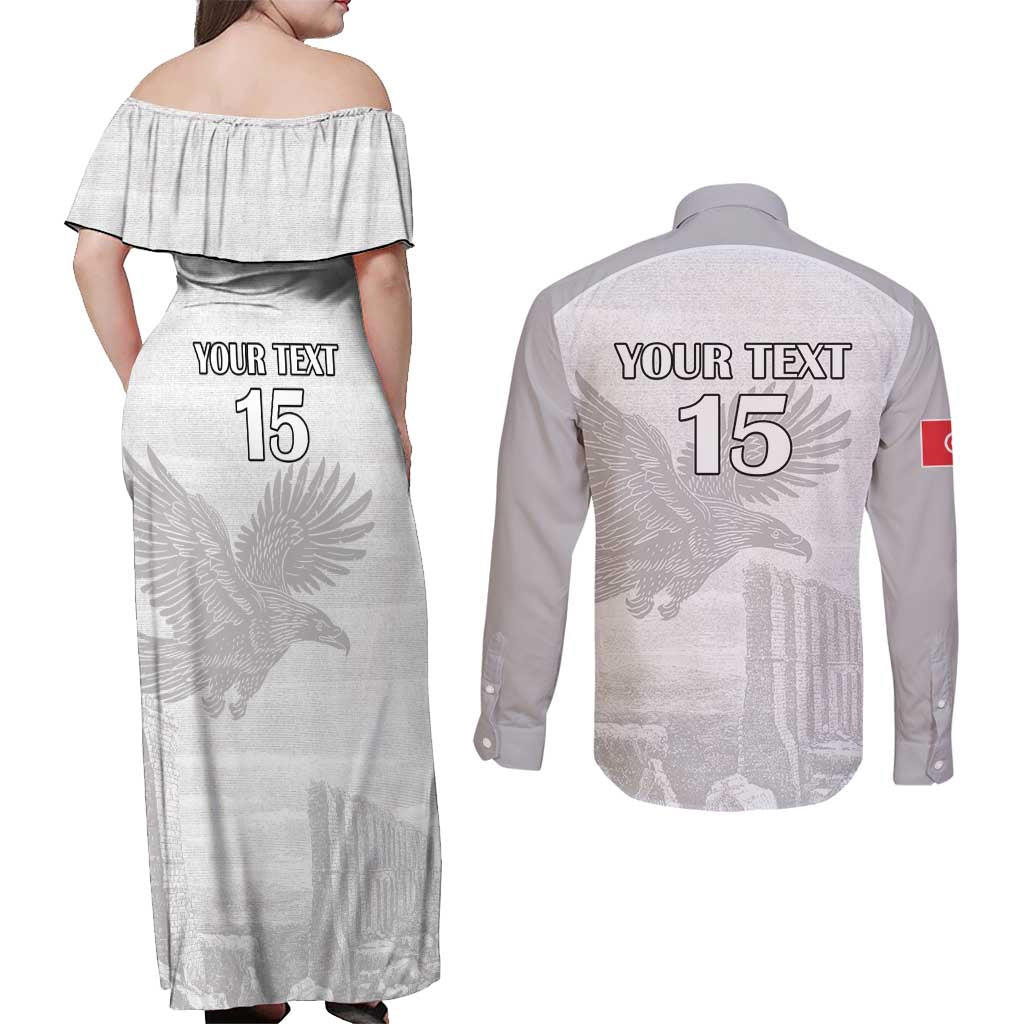 Custom Tunisia Football Couples Matching Off Shoulder Maxi Dress and Long Sleeve Button Shirt White Eagles of Carthage - Wonder Print Shop