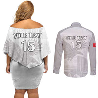 Custom Tunisia Football Couples Matching Off Shoulder Short Dress and Long Sleeve Button Shirt White Eagles of Carthage - Wonder Print Shop