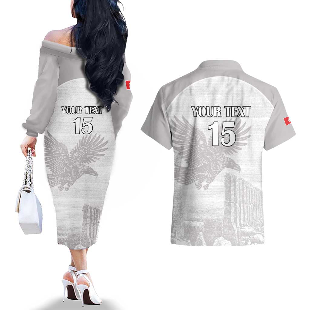 Custom Tunisia Football Couples Matching Off The Shoulder Long Sleeve Dress and Hawaiian Shirt White Eagles of Carthage - Wonder Print Shop