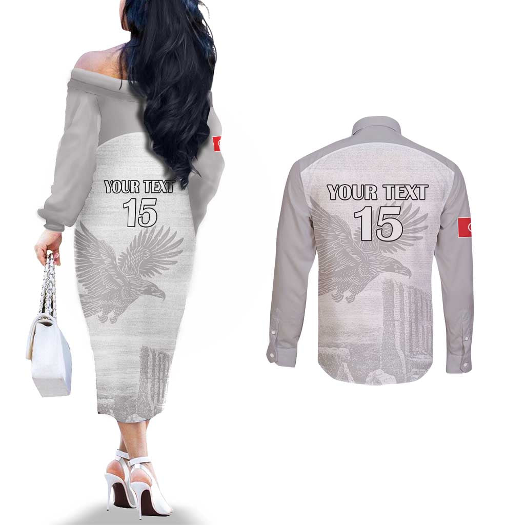 Custom Tunisia Football Couples Matching Off The Shoulder Long Sleeve Dress and Long Sleeve Button Shirt White Eagles of Carthage - Wonder Print Shop