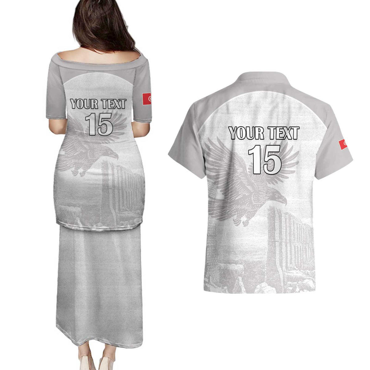 Custom Tunisia Football Couples Matching Puletasi and Hawaiian Shirt White Eagles of Carthage - Wonder Print Shop