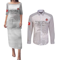 Custom Tunisia Football Couples Matching Puletasi and Long Sleeve Button Shirt White Eagles of Carthage - Wonder Print Shop