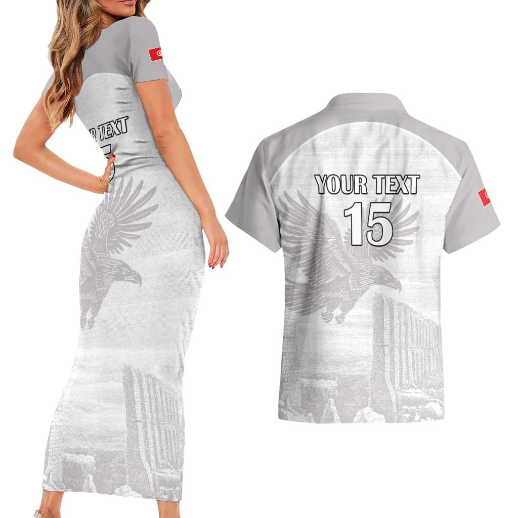 Custom Tunisia Football Couples Matching Short Sleeve Bodycon Dress and Hawaiian Shirt White Eagles of Carthage - Wonder Print Shop
