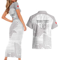 Custom Tunisia Football Couples Matching Short Sleeve Bodycon Dress and Hawaiian Shirt White Eagles of Carthage - Wonder Print Shop