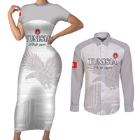 Custom Tunisia Football Couples Matching Short Sleeve Bodycon Dress and Long Sleeve Button Shirt White Eagles of Carthage - Wonder Print Shop