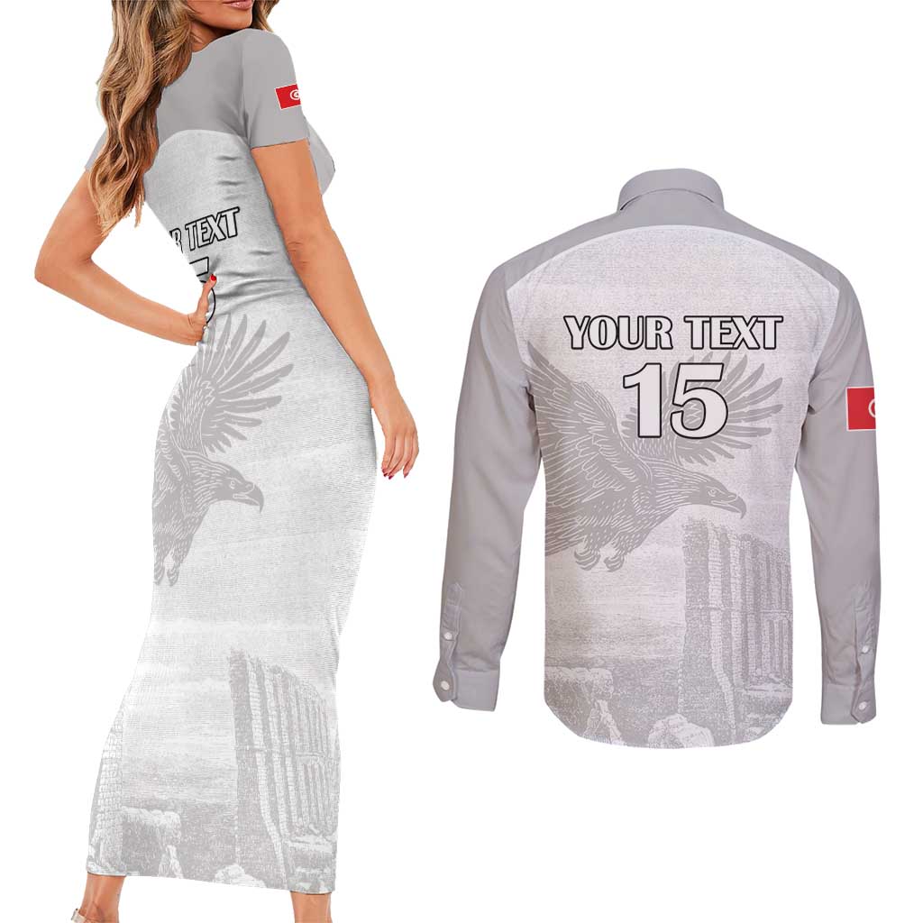 Custom Tunisia Football Couples Matching Short Sleeve Bodycon Dress and Long Sleeve Button Shirt White Eagles of Carthage - Wonder Print Shop