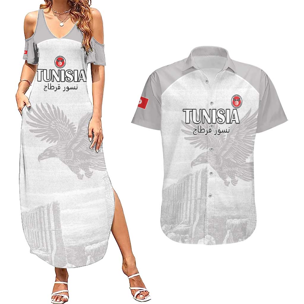 Custom Tunisia Football Couples Matching Summer Maxi Dress and Hawaiian Shirt White Eagles of Carthage - Wonder Print Shop