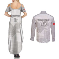 Custom Tunisia Football Couples Matching Summer Maxi Dress and Long Sleeve Button Shirt White Eagles of Carthage - Wonder Print Shop