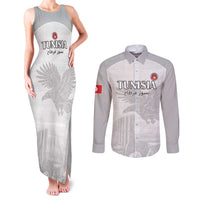 Custom Tunisia Football Couples Matching Tank Maxi Dress and Long Sleeve Button Shirt White Eagles of Carthage - Wonder Print Shop