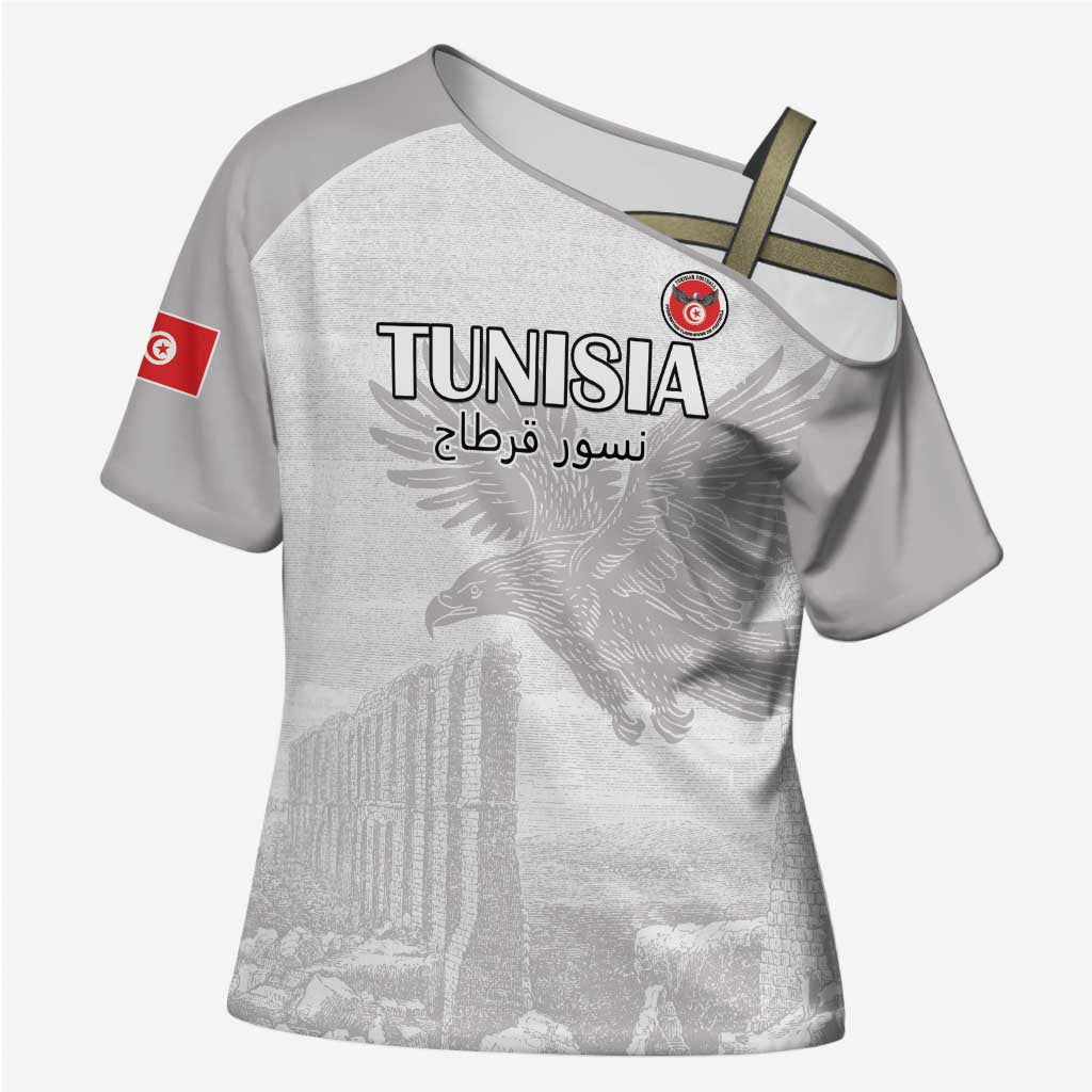 Custom Tunisia Football Cross Shoulder Shirt White Eagles of Carthage - Wonder Print Shop