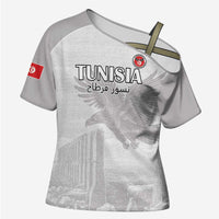 Custom Tunisia Football Cross Shoulder Shirt White Eagles of Carthage - Wonder Print Shop
