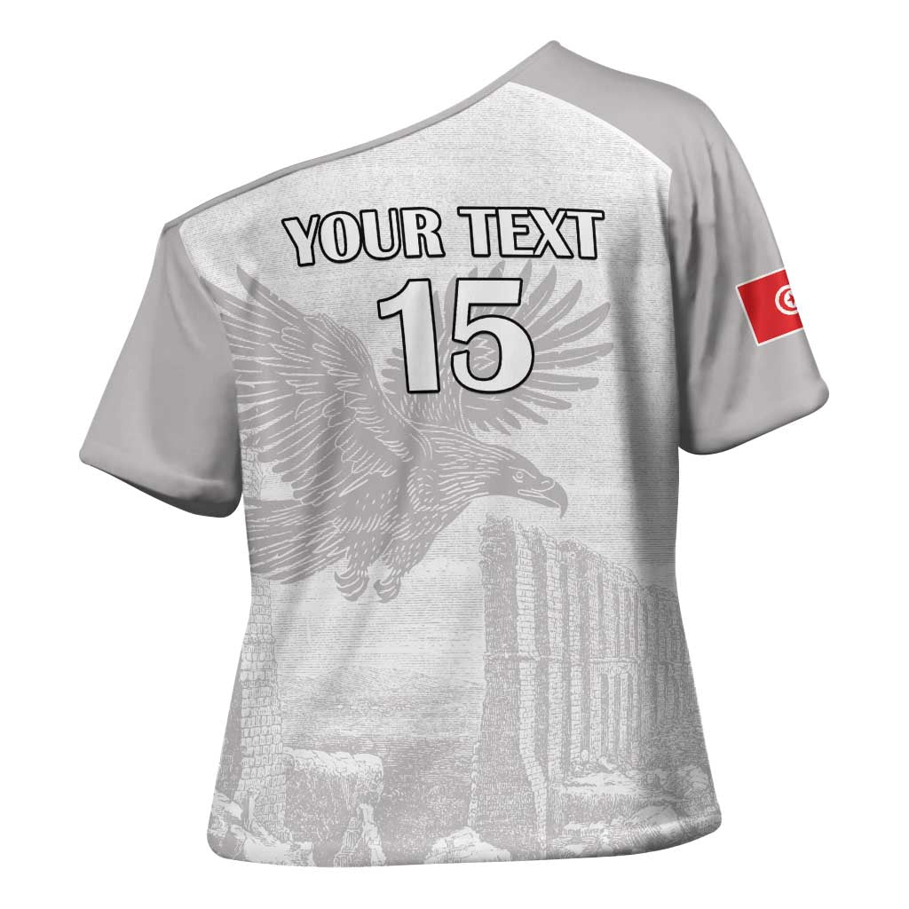 Custom Tunisia Football Cross Shoulder Shirt White Eagles of Carthage - Wonder Print Shop