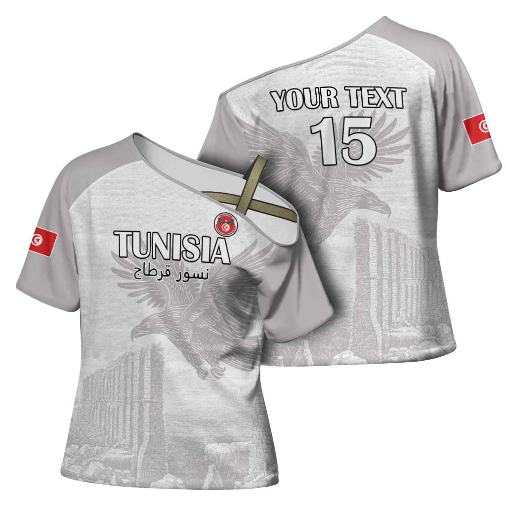 Custom Tunisia Football Cross Shoulder Shirt White Eagles of Carthage - Wonder Print Shop